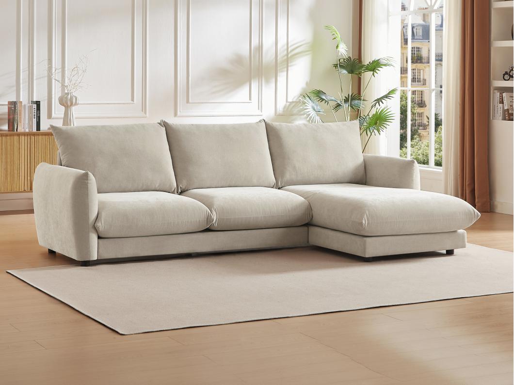 Divano Angolo a destra in Tessuto Beige  - RUNILIO