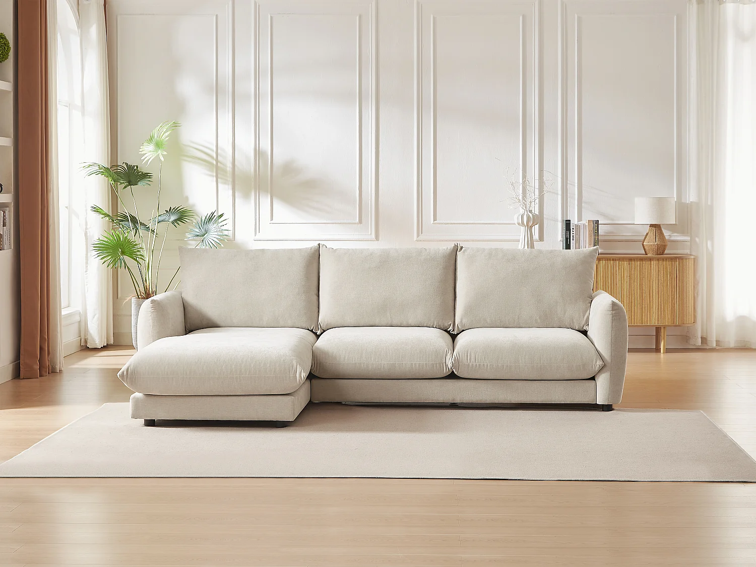 Canapé d'angle gauche en tissu beige RUNILIO