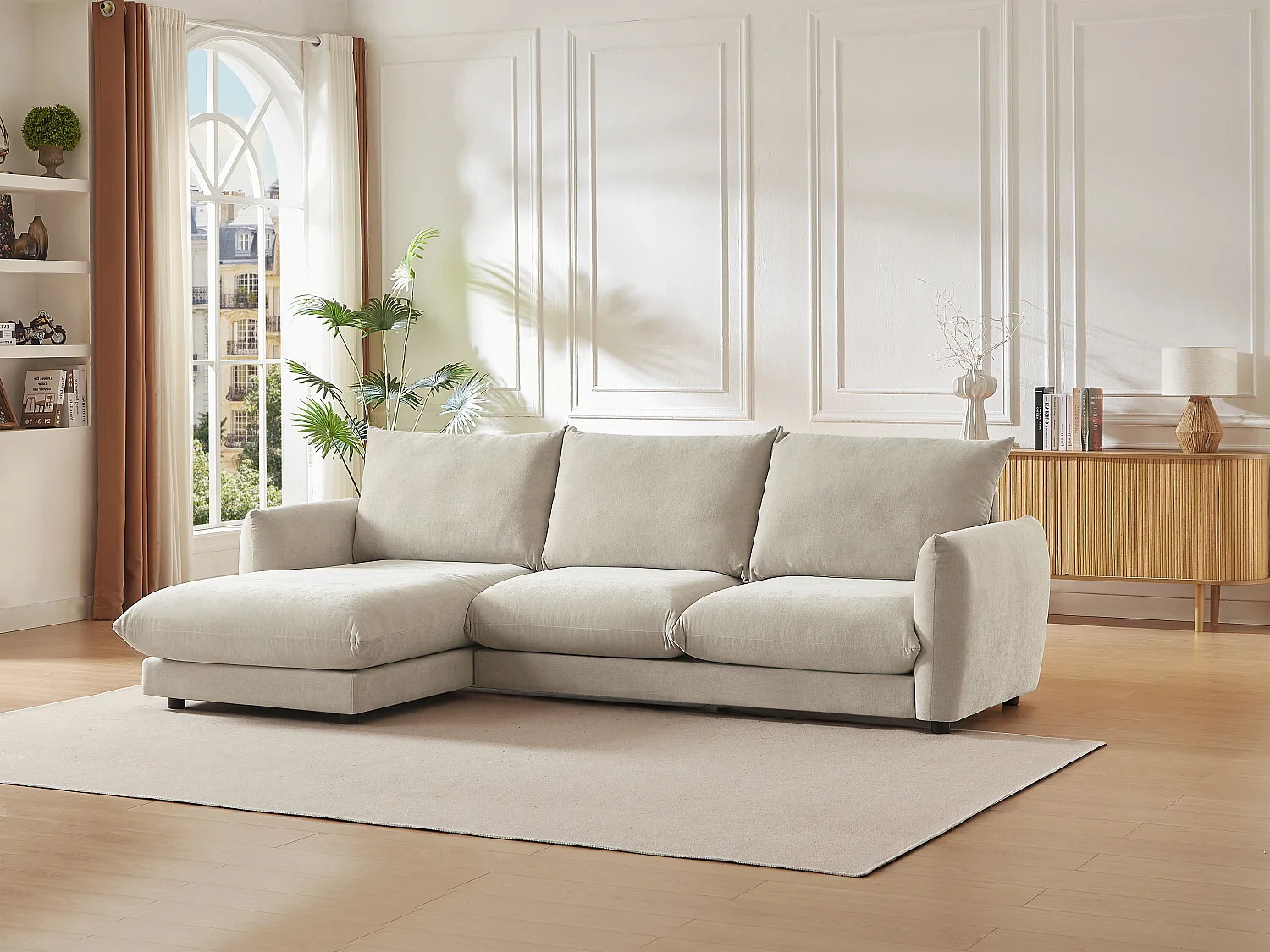Canapé d'angle gauche en tissu beige RUNILIO