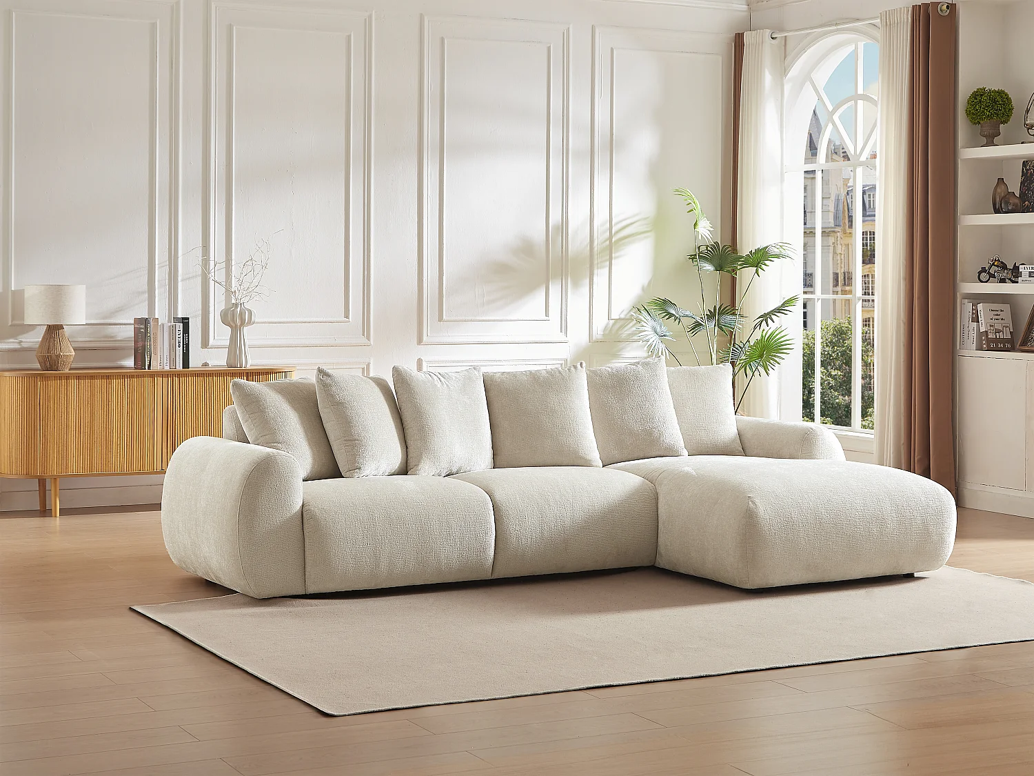 Canapé d'angle droit en velours texturé beige BAVOPO