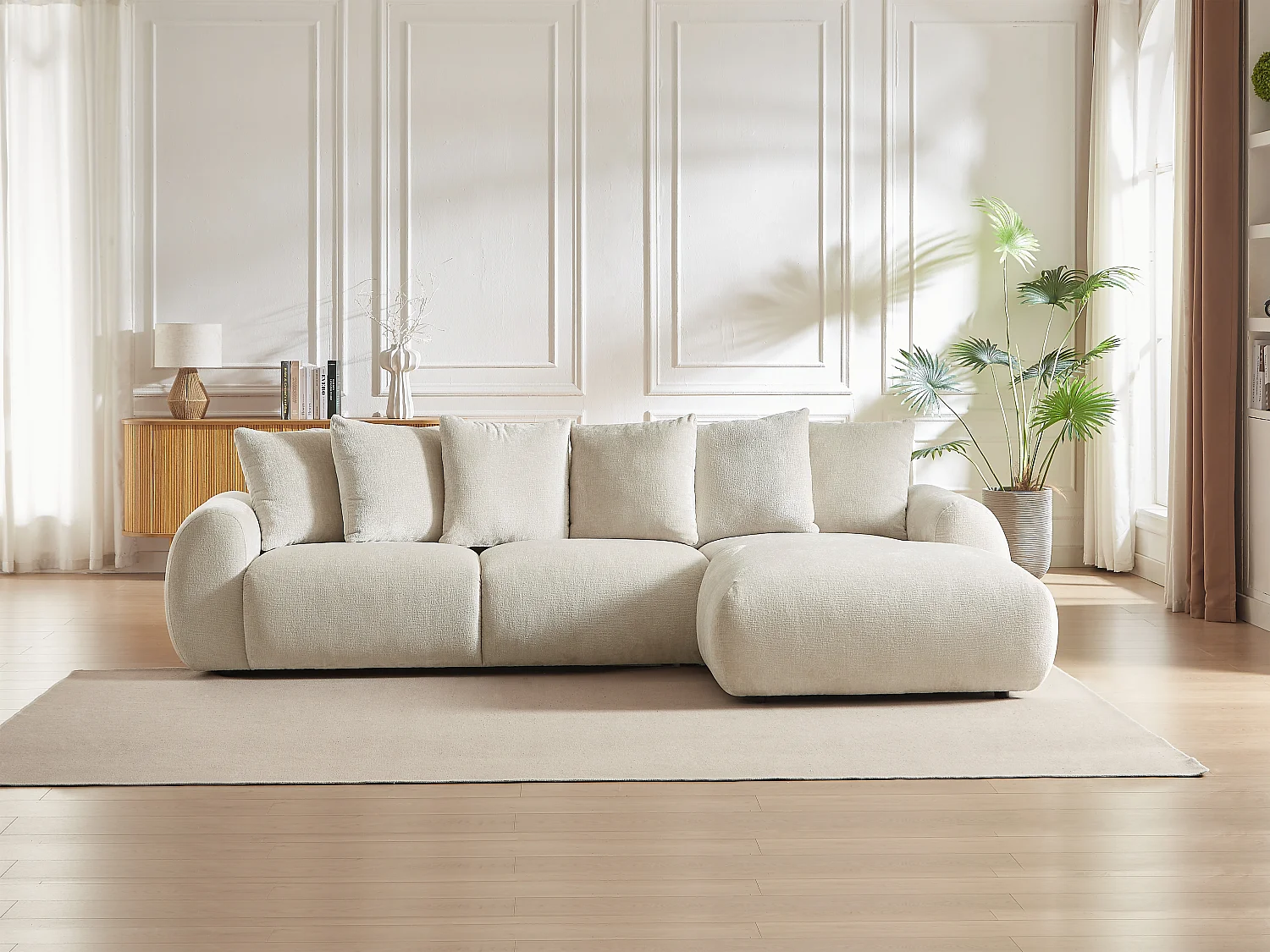 Hörnsoffa högerställd beige texturerad sammet BAVOPO