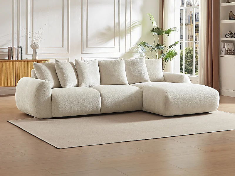 Høyre hjørnesofa i beige teksturert fløyel BAVOPO