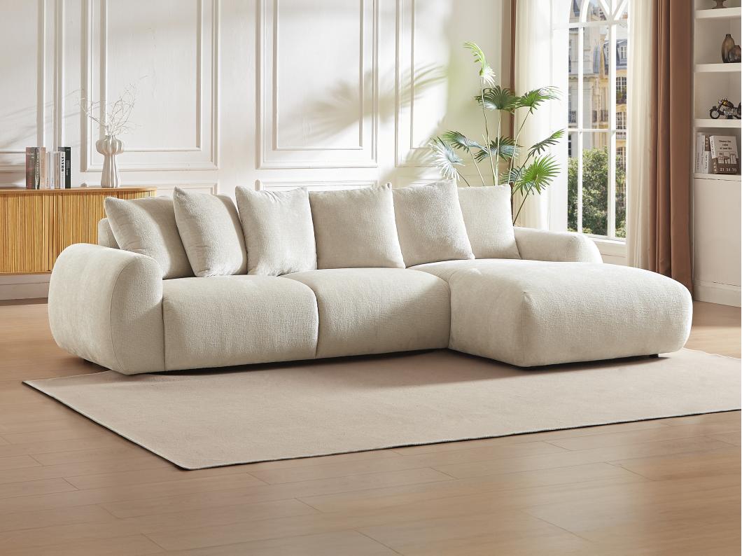 Sofá rinconera derecho de terciopelo texturizado beige BAVOPO