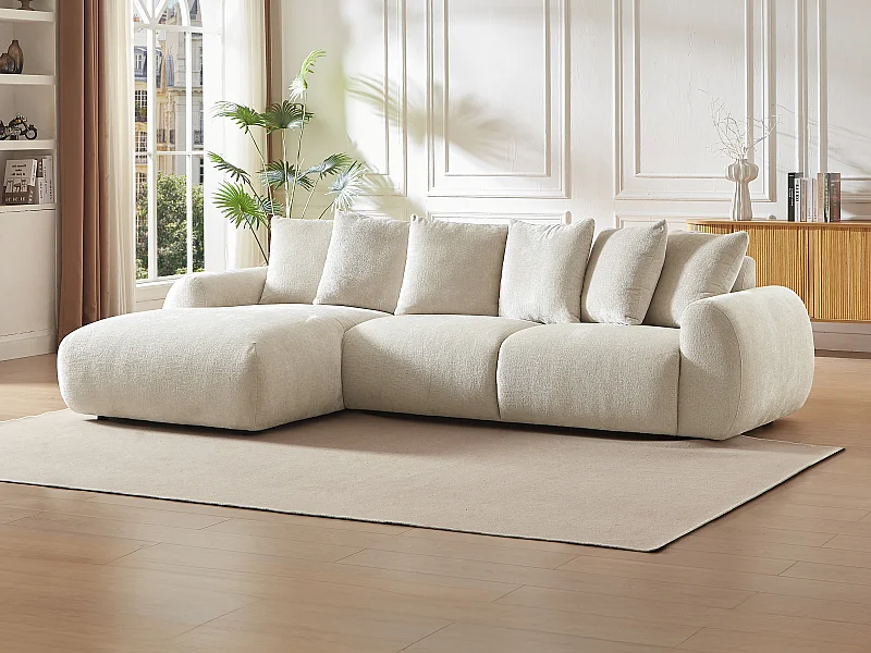 Ecksofa - Ecke links - Struktursamt - Beige - BAVOPO