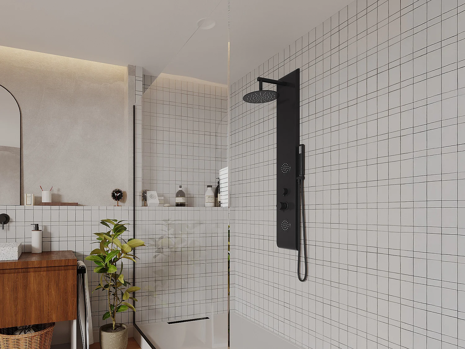 Colonne de douche hydromassante noire - 130 x 20 cm - JUBIDA