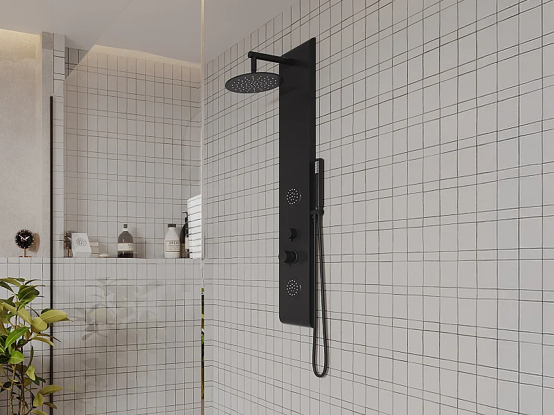 Colonne de douche hydromassante noire - 130 x 20 cm - JUBIDA
