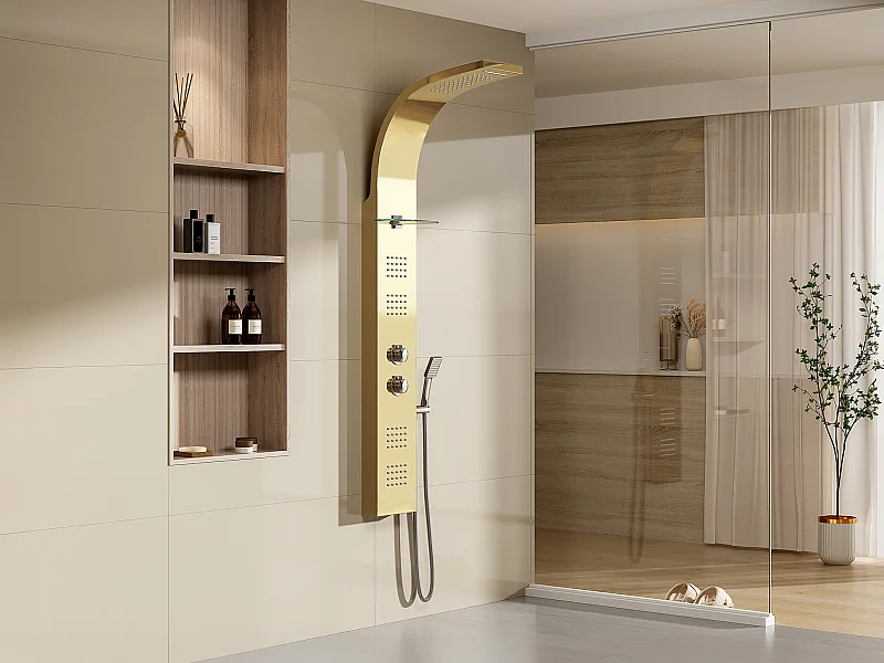 Coluna de duche de hidromassagem termostática - Dourada - 45 x 150 cm - JOSTA