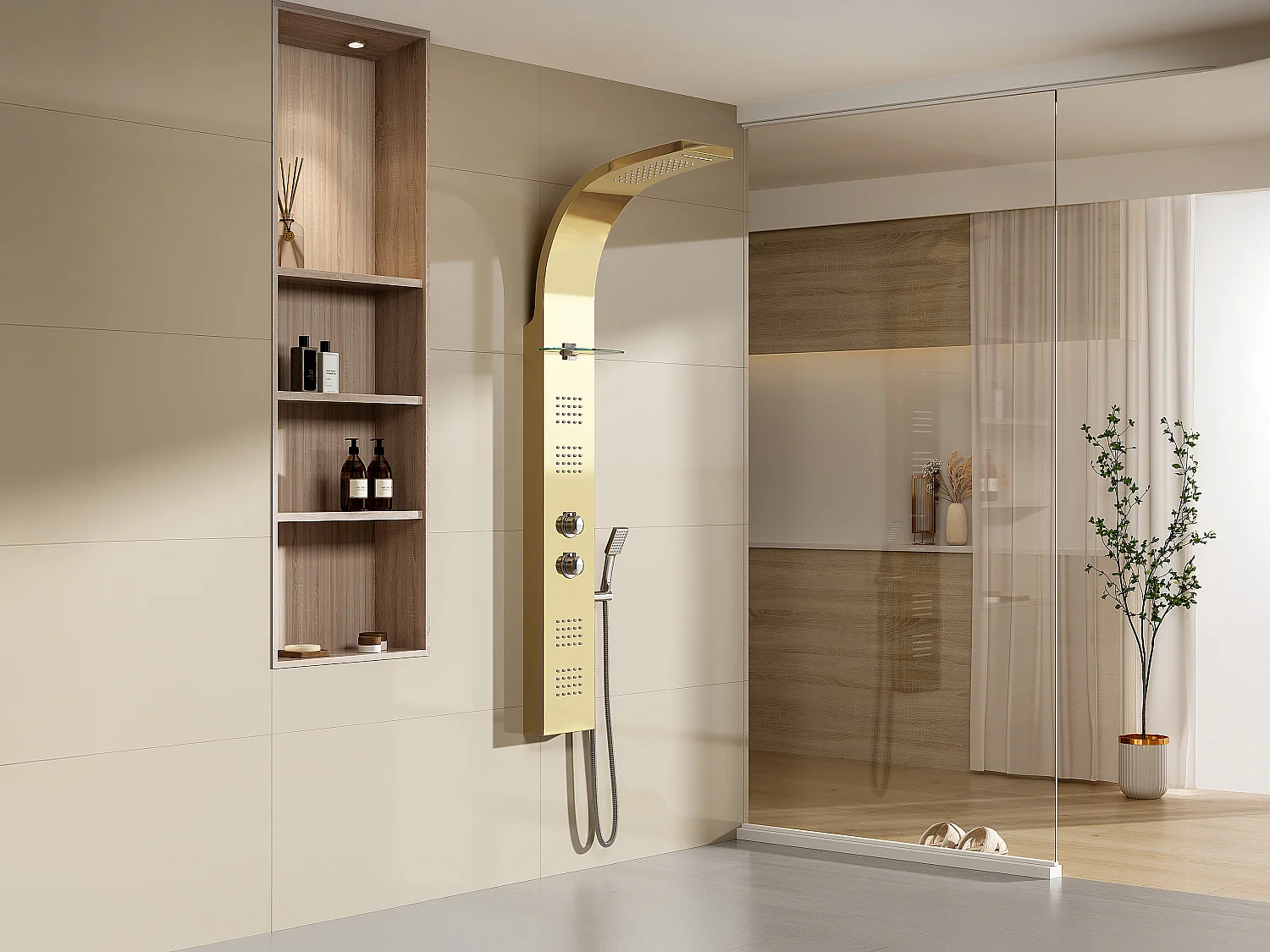 Colonne de douche hydromassante thermostatique - Dorée - 45 x 150 cm - JOSTA