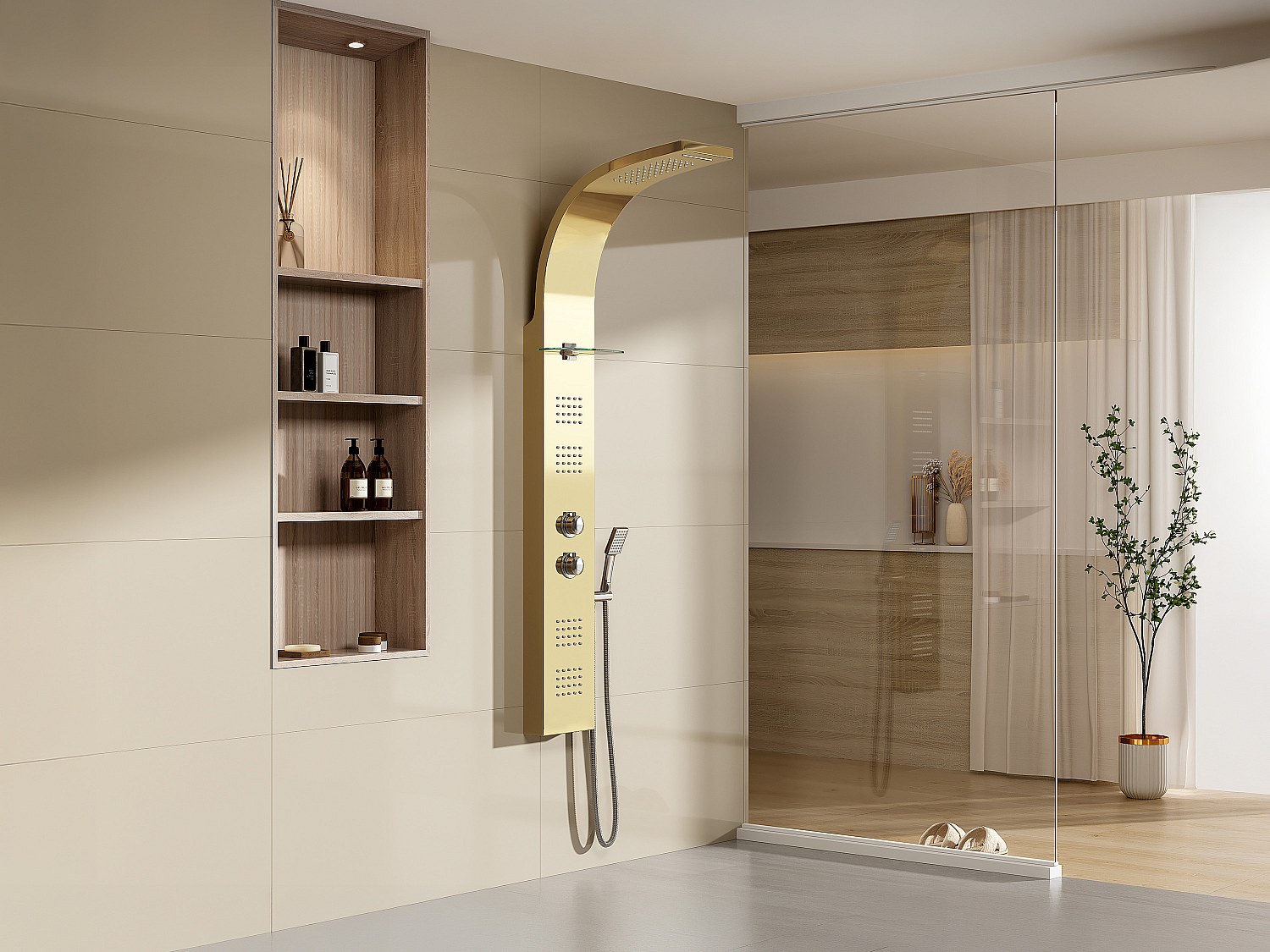 Vente-unique Thermostatische Hydromassage-Duschsäule – Goldfarben – B 45 X H 150 Cm – Josta