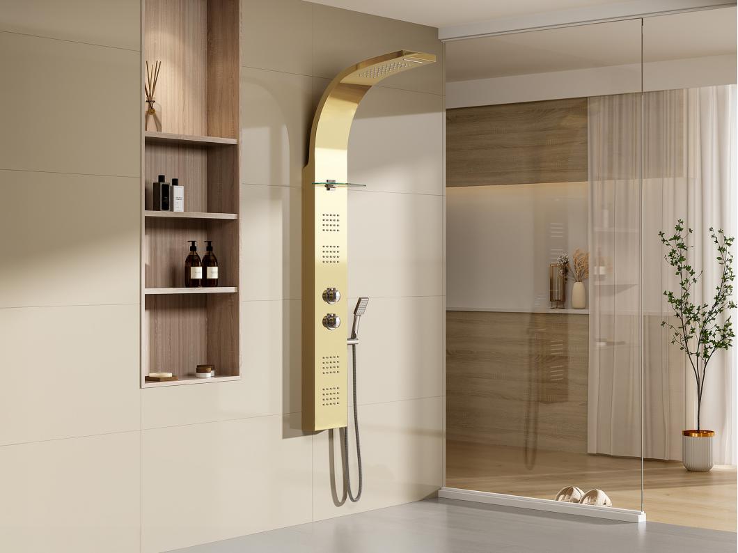 Colonne de douche hydromassante thermostatique - Dorée - 45 x 150 cm - JOSTA