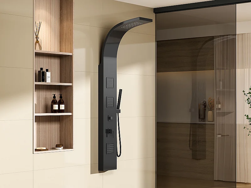 Colonne de douche hydromassante - Noir - 20 x 150 cm - TYRA