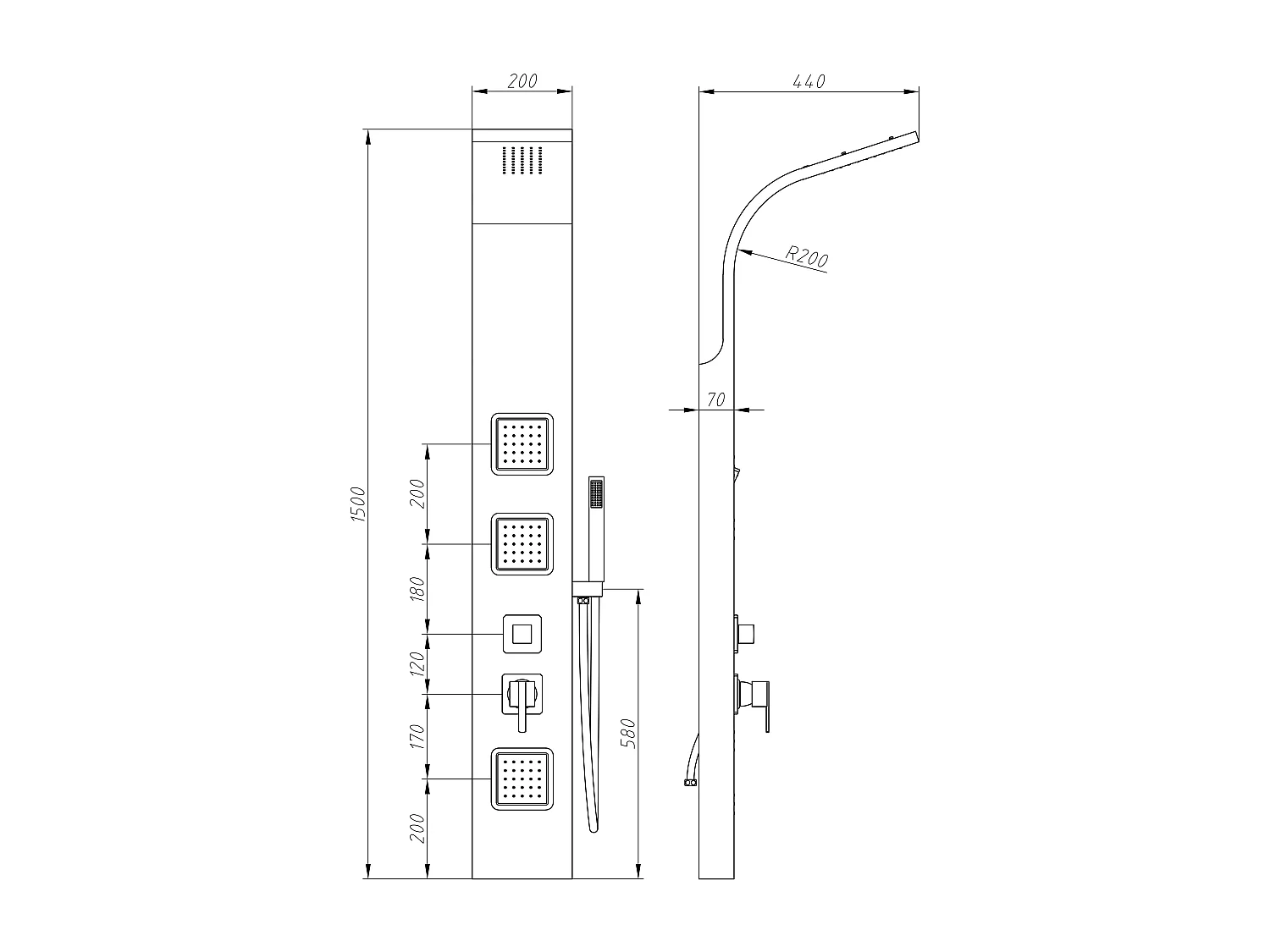 Massage Duschpaneel Duschsäule - Schwarz - TYRA