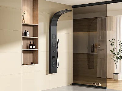 Panel prysznicowy z hydromasażem TYRA - czarny - 20 * 150 cm