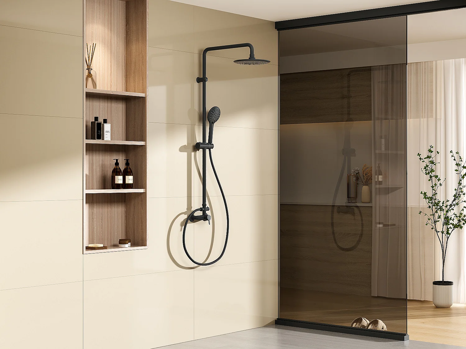 Colonne de douche en acier inoxydable noir mat - 116 cm -  AITA