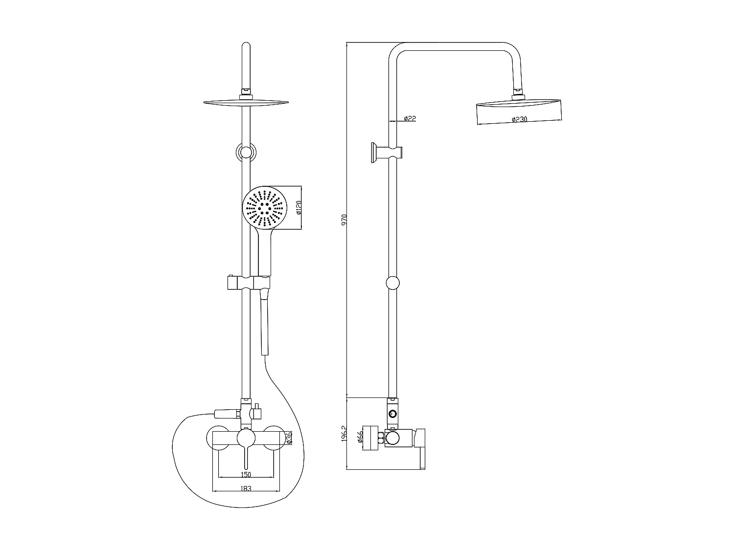 Colonne de douche en acier inoxydable noir mat - 116 cm -  AITA