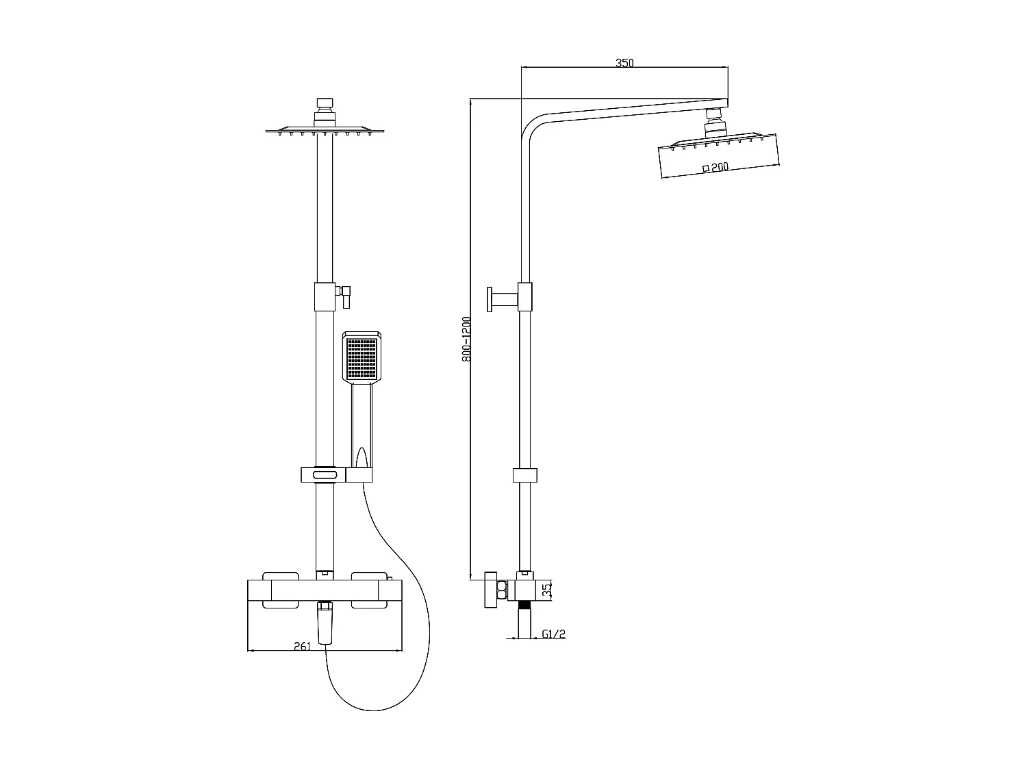 Colonne de douche thermostatique en acier inoxydable - 120 cm - Noir mat - PENEDA