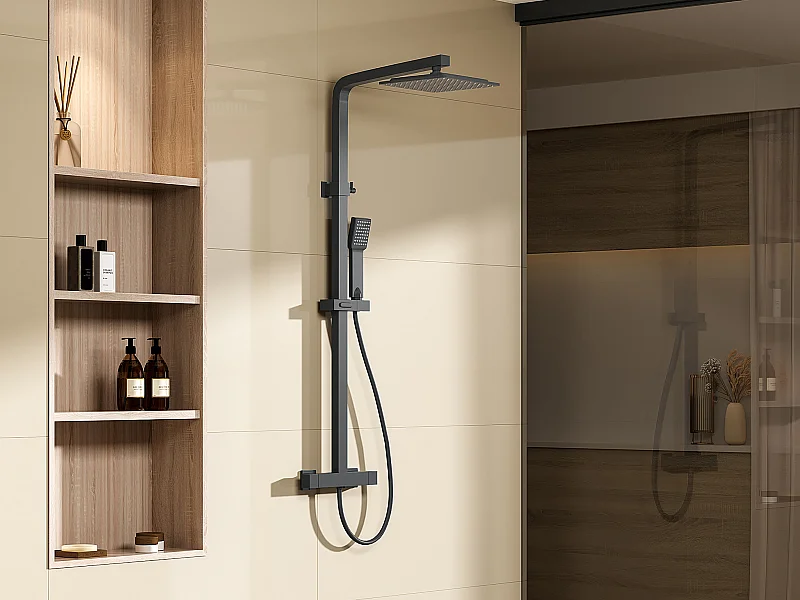 Colonne de douche thermostatique en acier inoxydable - 120 cm - Noir mat - PENEDA