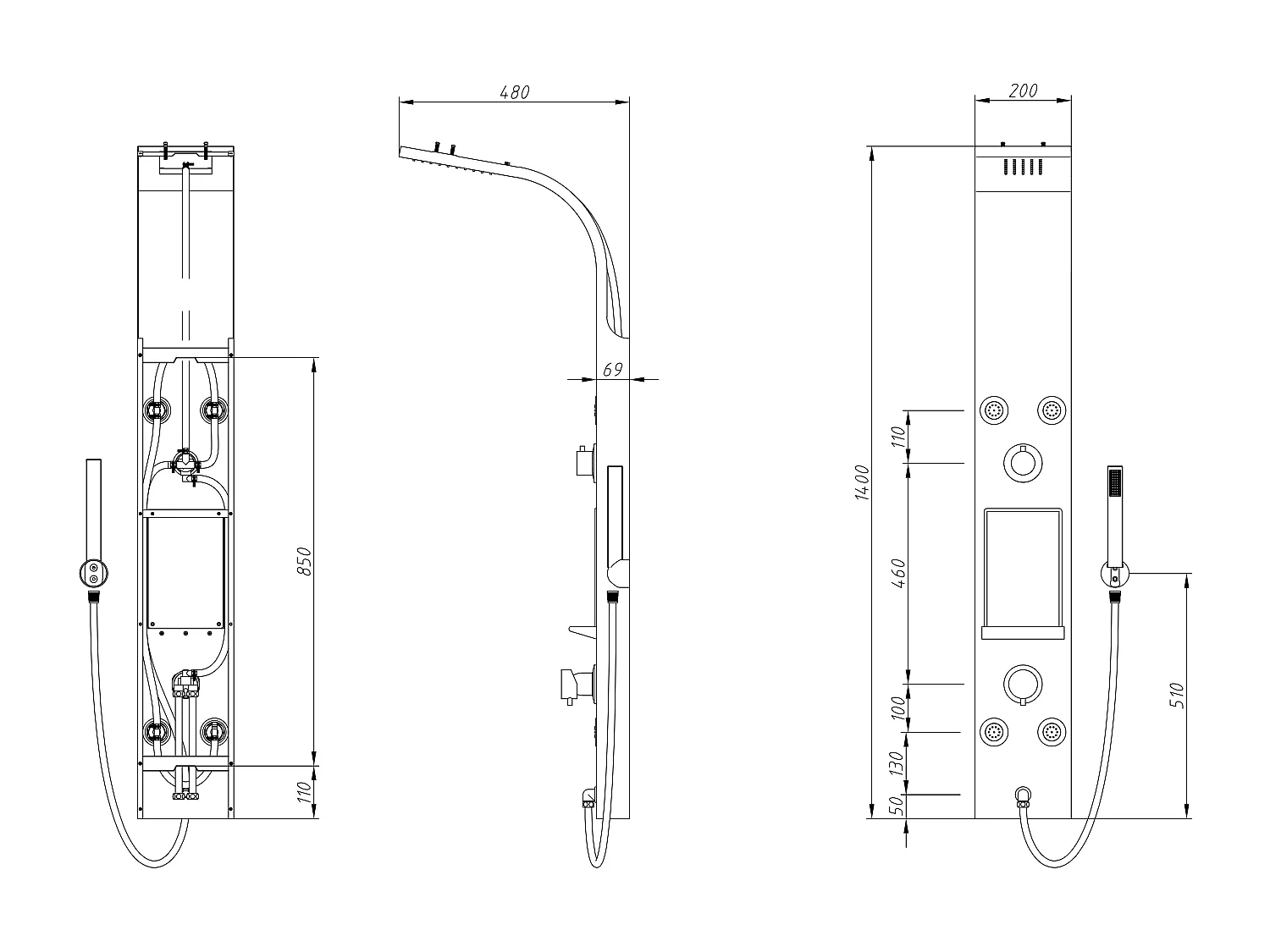 Hydromassageduschpelare med hylla matt vit 20 x 140 cm ROANA