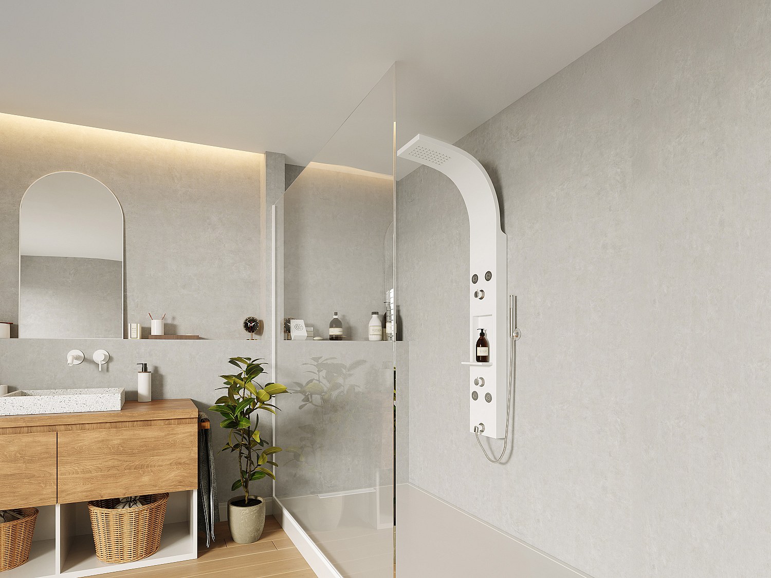 Duschsäule mit Hydromassage mit Ablage - Weiß matt - 20 x 140 cm - ROANA günstig online kaufen