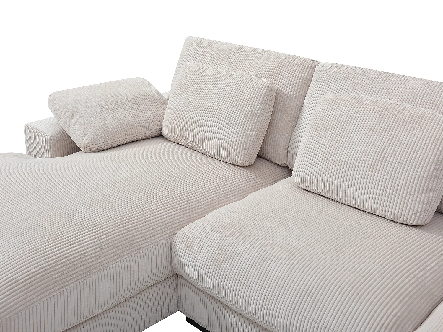 Grand canapé d'angle gauche panoramique en velours côtelé beige RIADOPI