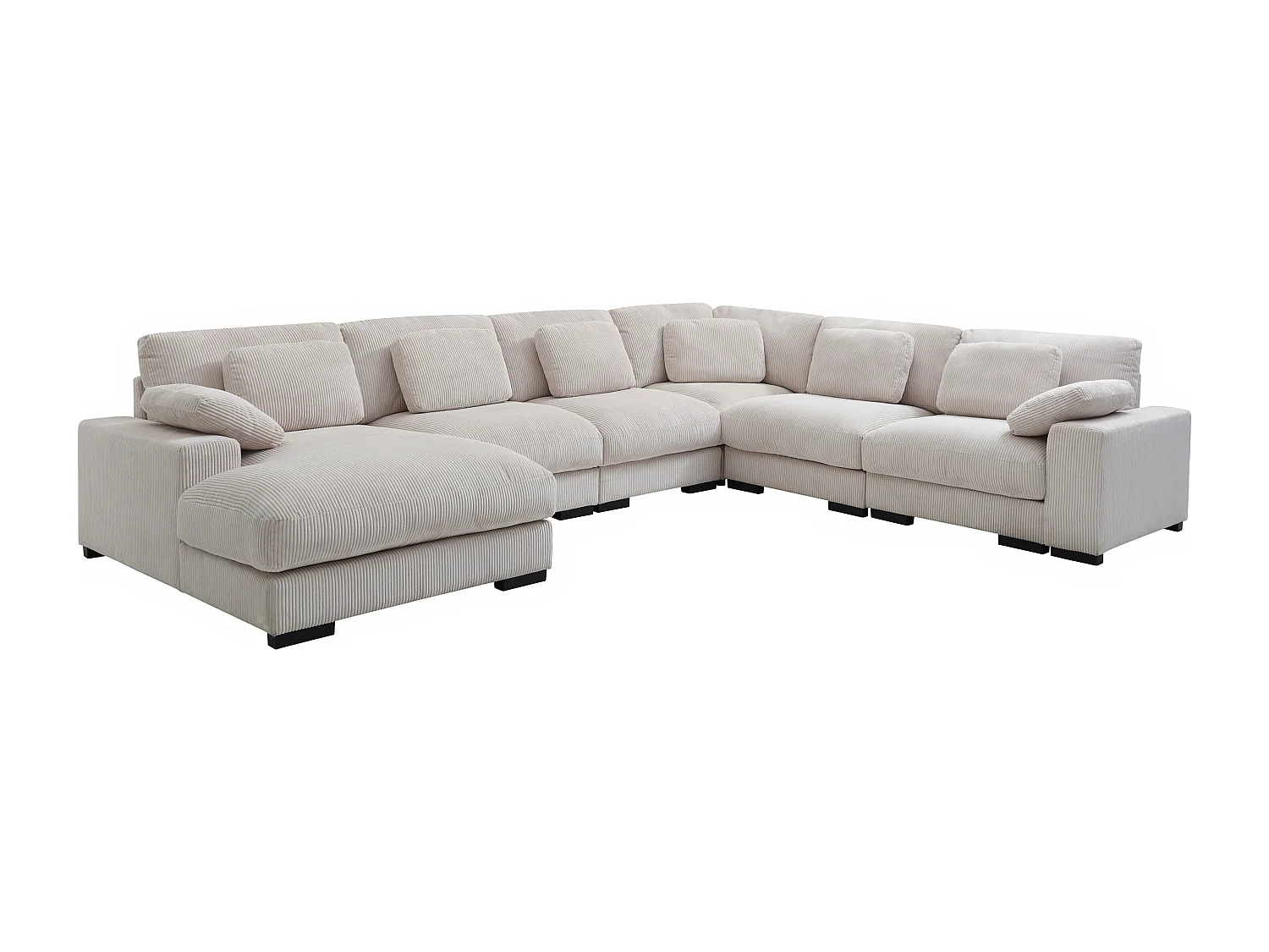 Grand canapé d'angle gauche panoramique en velours côtelé beige RIADOPI