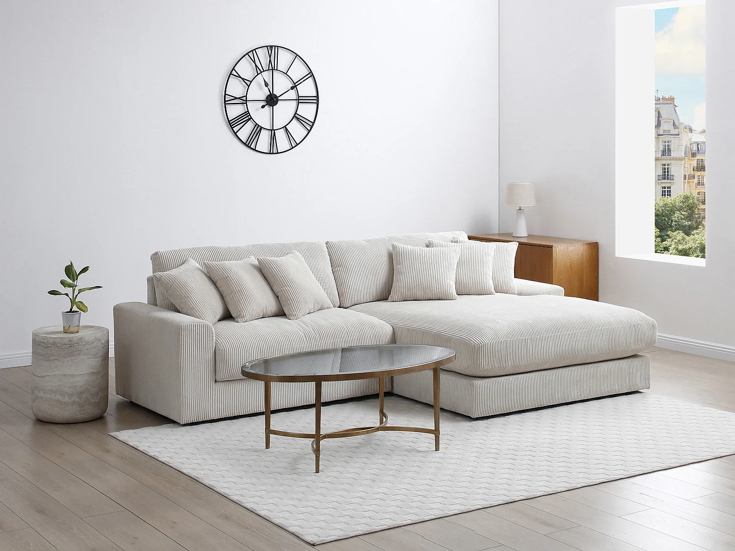 Canapé d'angle réversible en tissu beige SIMUZA