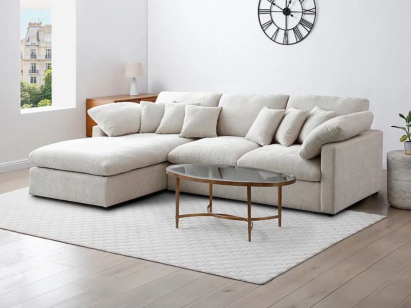 Sofá rinconera izquierda en tela texturizada beige TRODANO