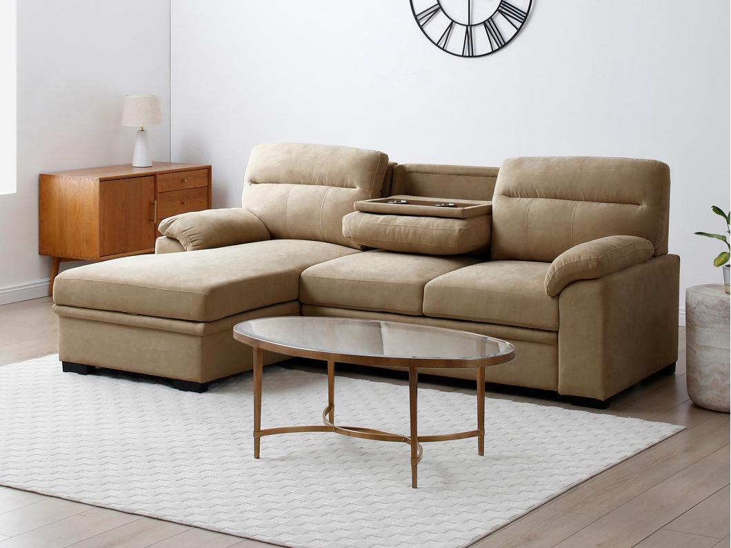 Canapé d'angle gauche convertible en tissu beige ULENIO