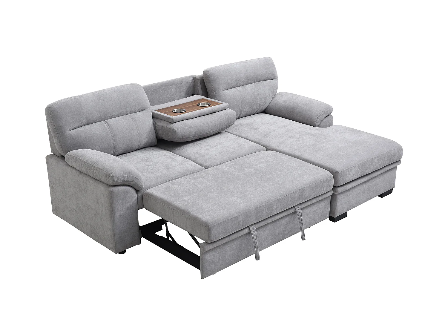 Slaapbank met hoek rechts van grijze stof ULENIO