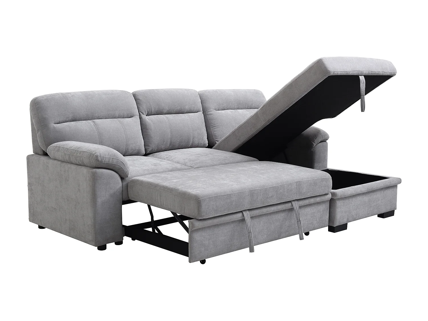 Slaapbank met hoek rechts van grijze stof ULENIO