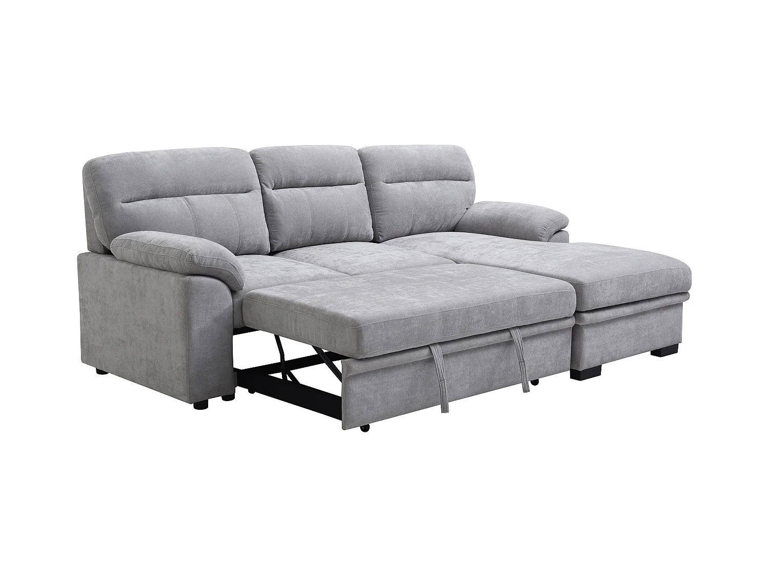 Slaapbank met hoek rechts van grijze stof ULENIO