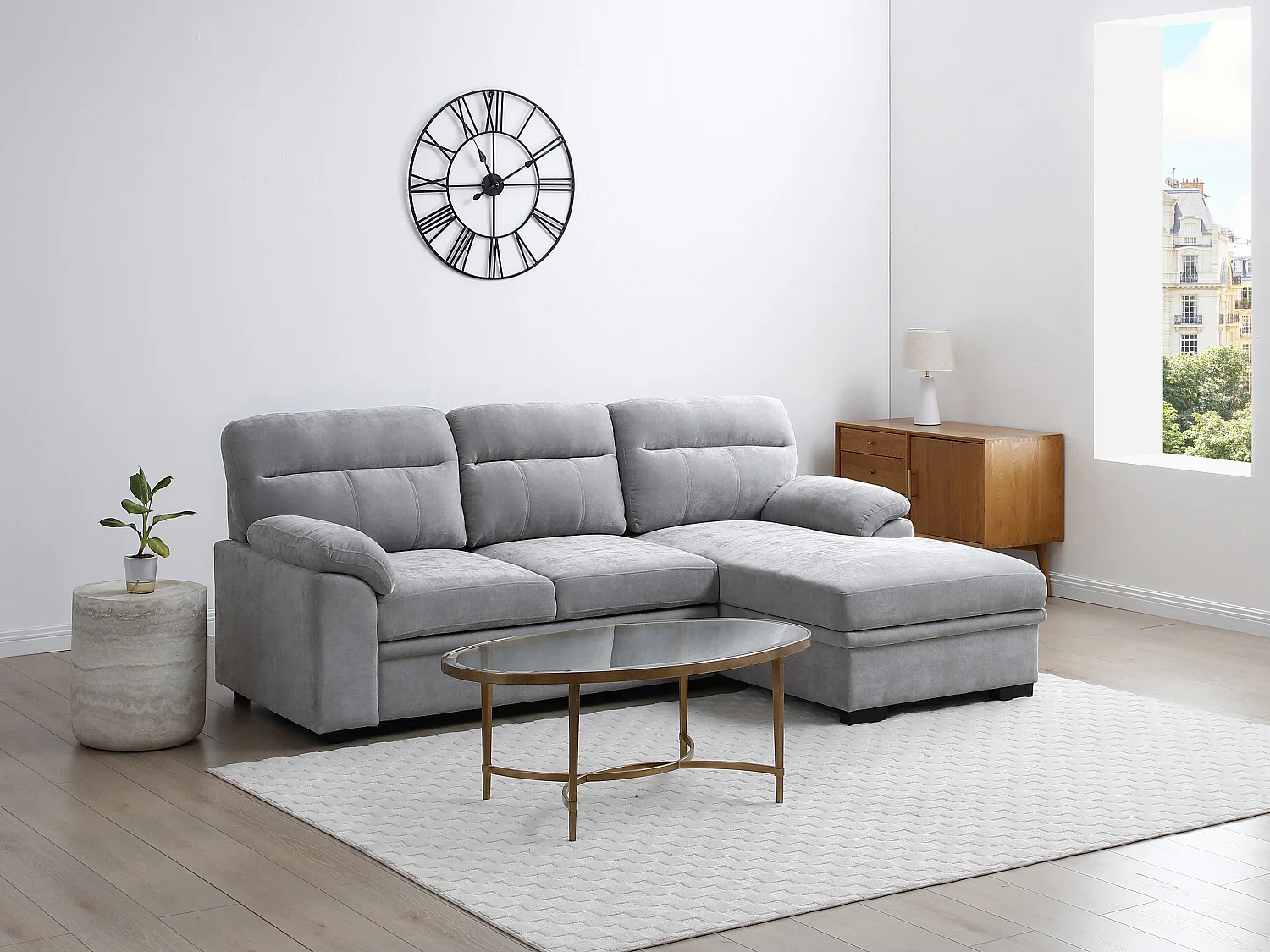 Ecksofa mit Schlaffunktion - Ecke rechts - Stoff - Grau - ULENIO