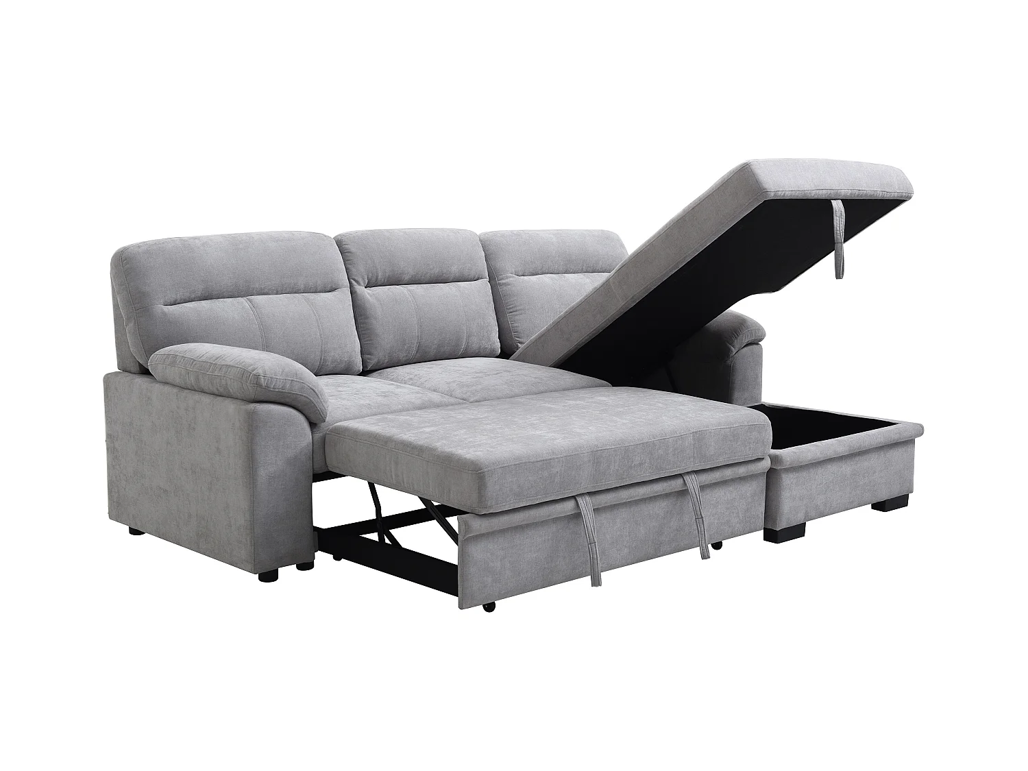 Canapé d'angle droit convertible en tissu gris ULENIO