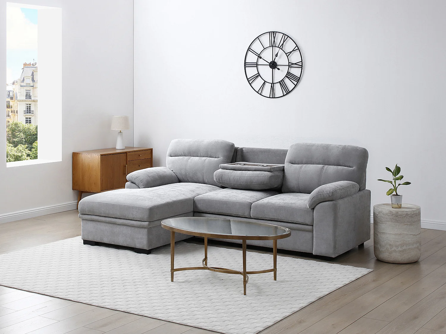 Ecksofa mit Schlaffunktion - Ecke links - Stoff - Grau - ULENIO