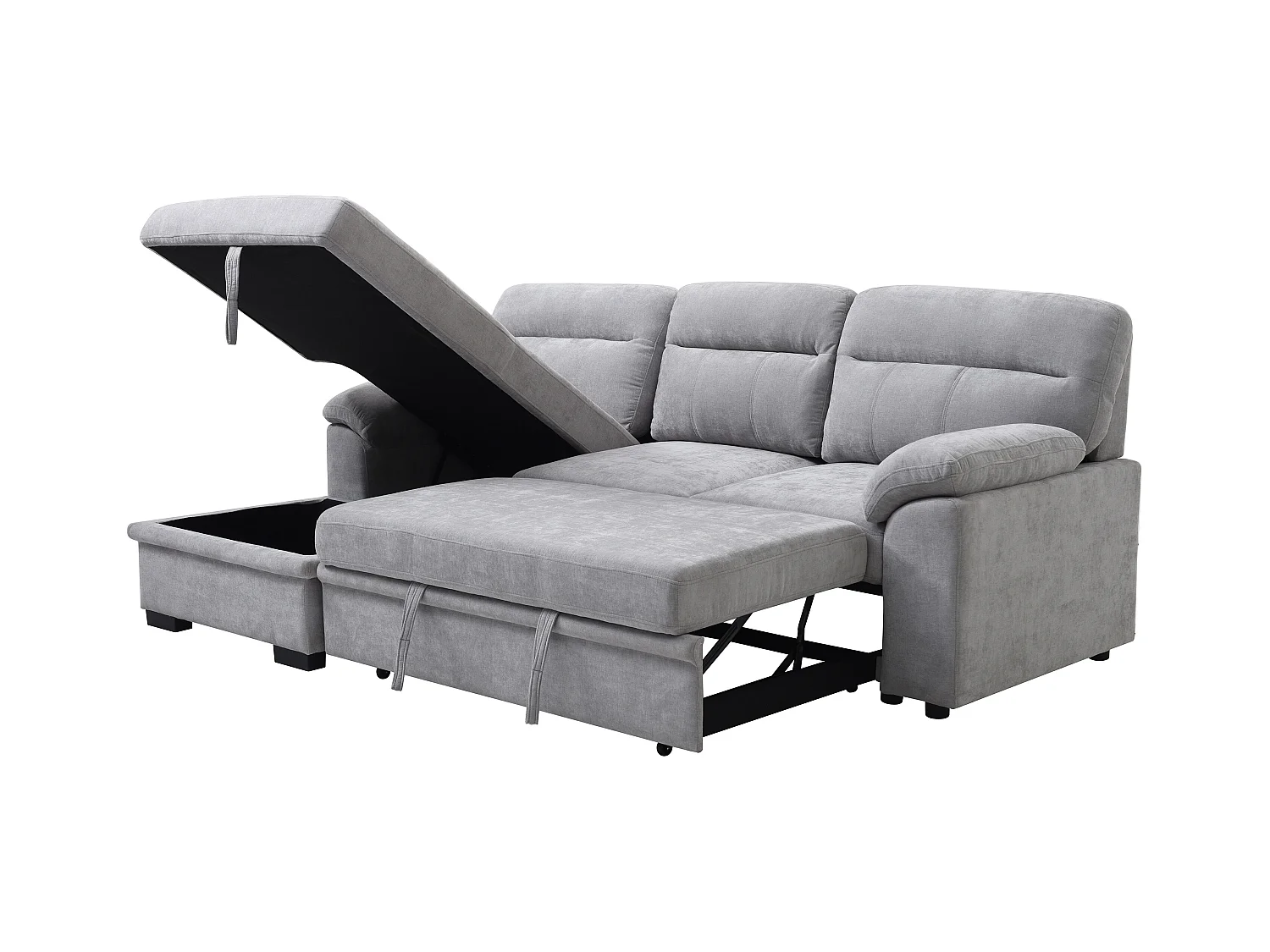 Sofá rinconera izquierda de tela gris ULENIO