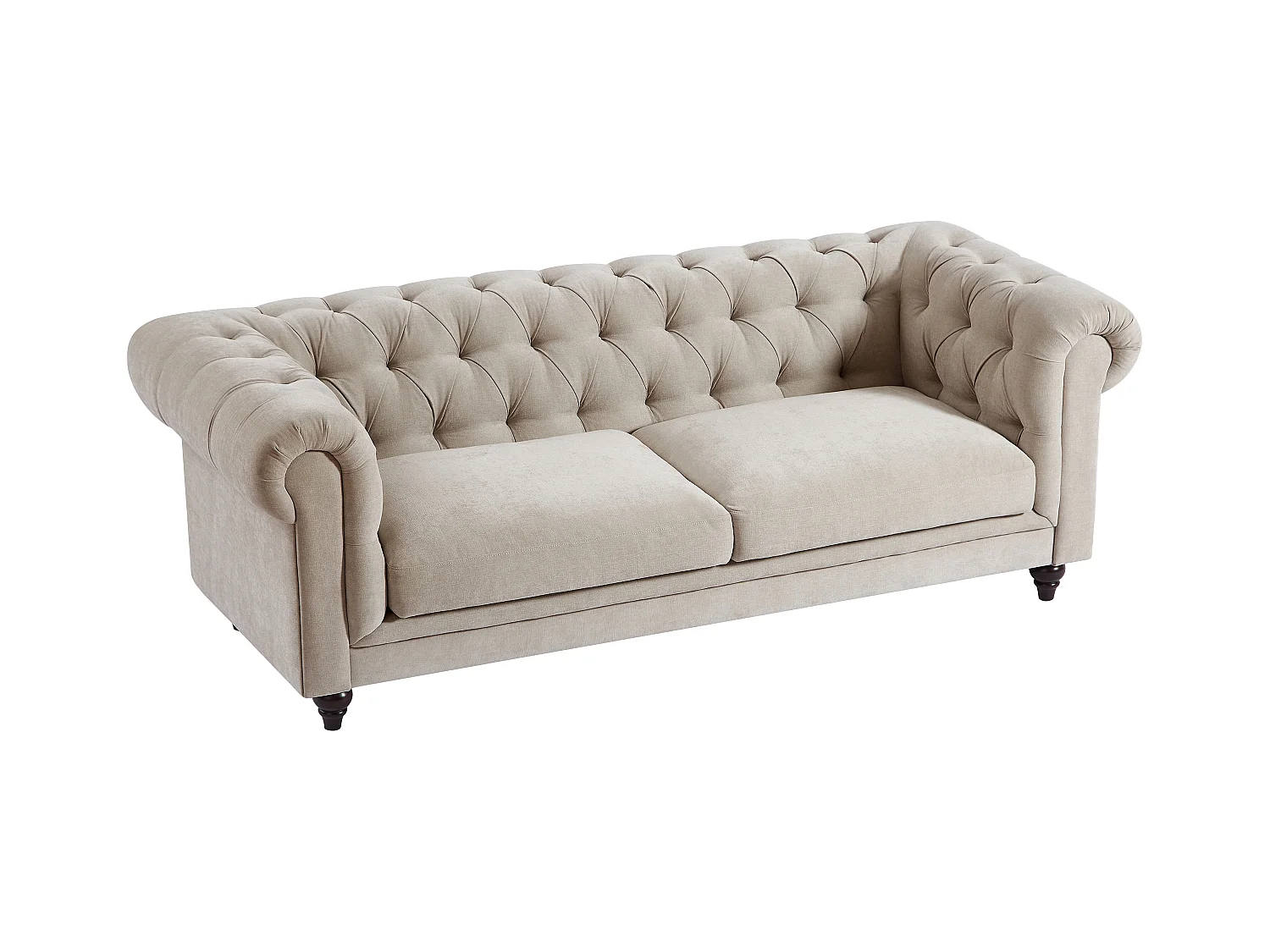 Canapé chesterfield 3 places en tissu beige CRONEL