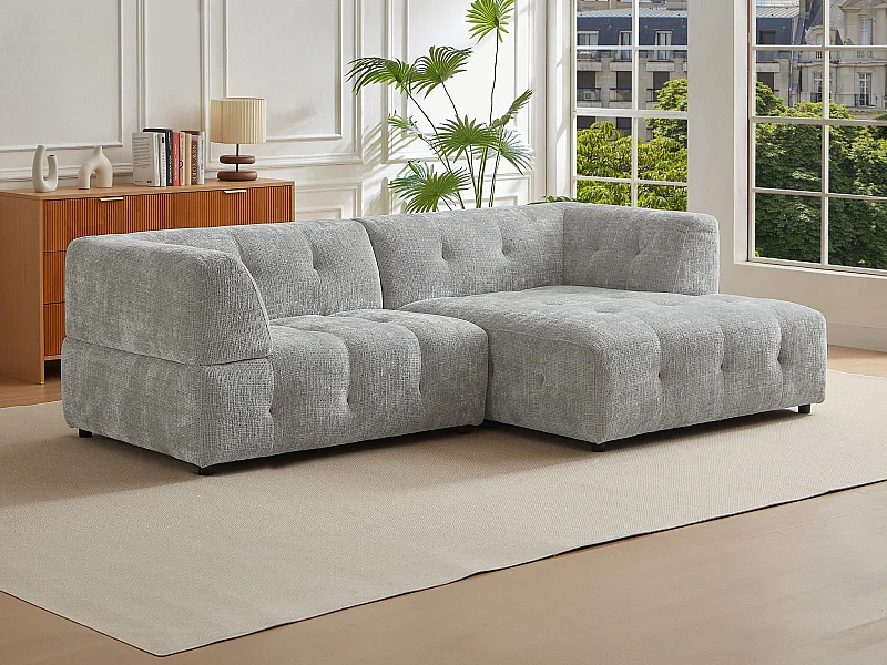 Ecksofa - Ecke rechts - Strukturstoff - Grau - NOSAVO