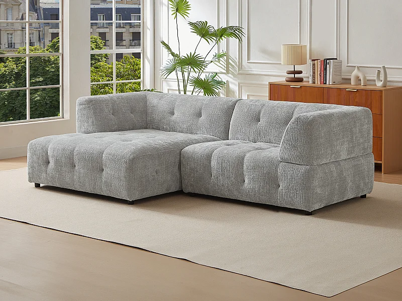 Hoekbank met hoek links van grijze stof met textuur NOSAVO