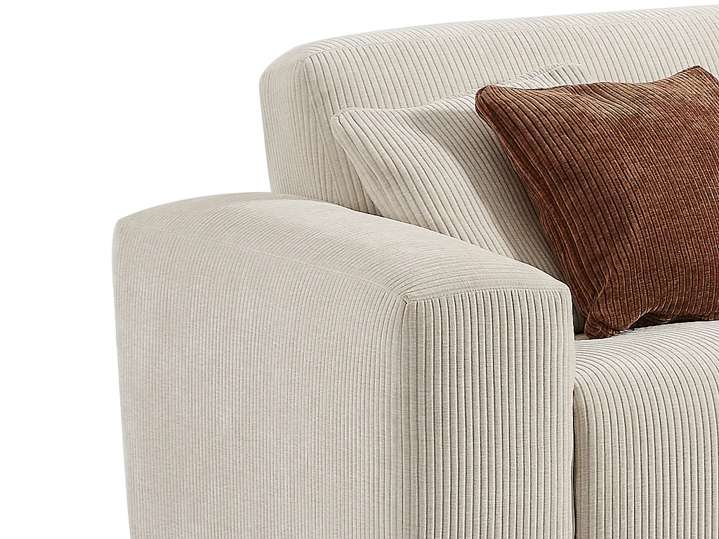 Höger elektrisk recliner-hörnsoffa i beige Manchester-sammet TIRONO från Maison Céphy