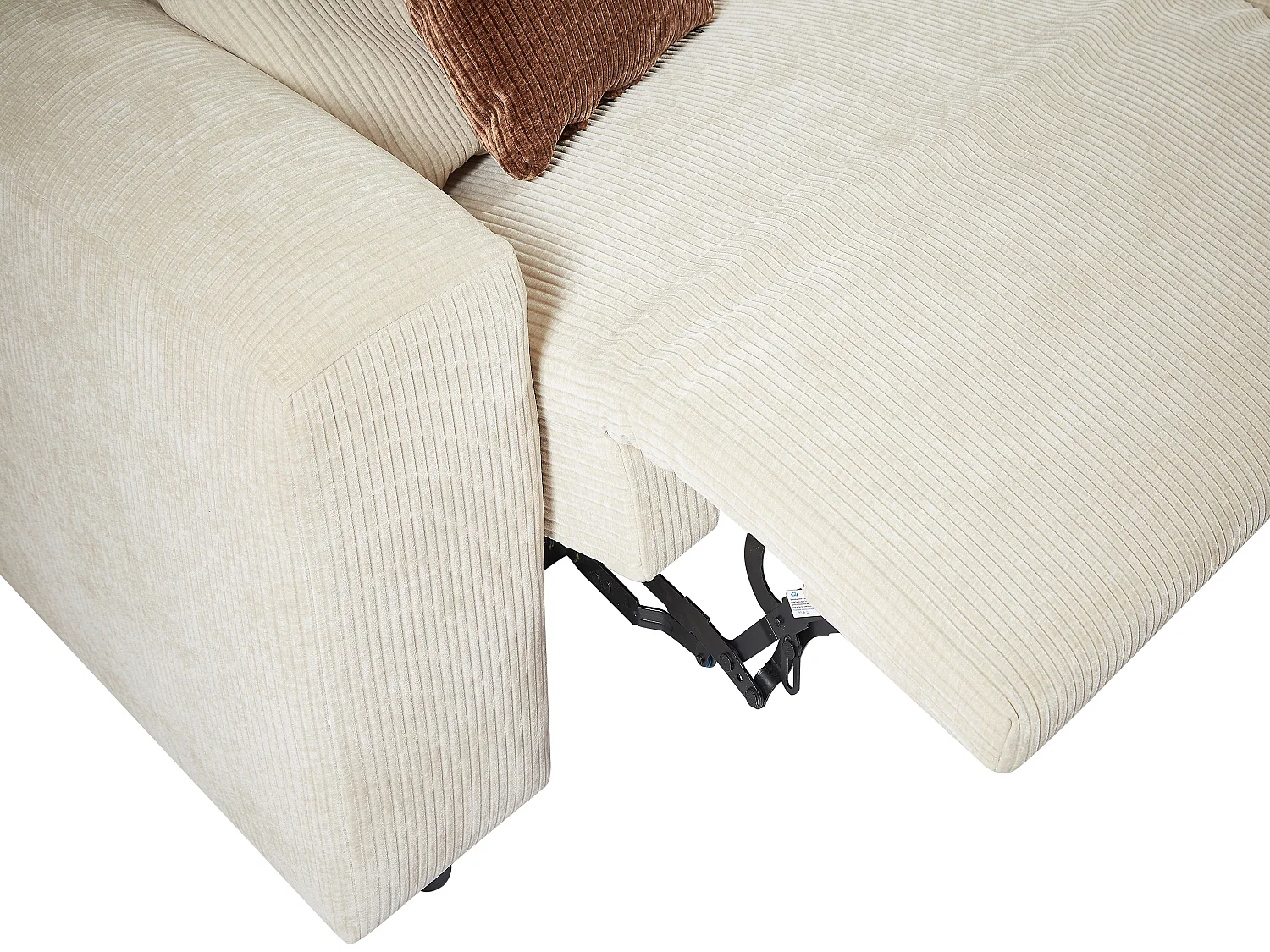 Höger elektrisk recliner-hörnsoffa i beige Manchester-sammet TIRONO från Maison Céphy