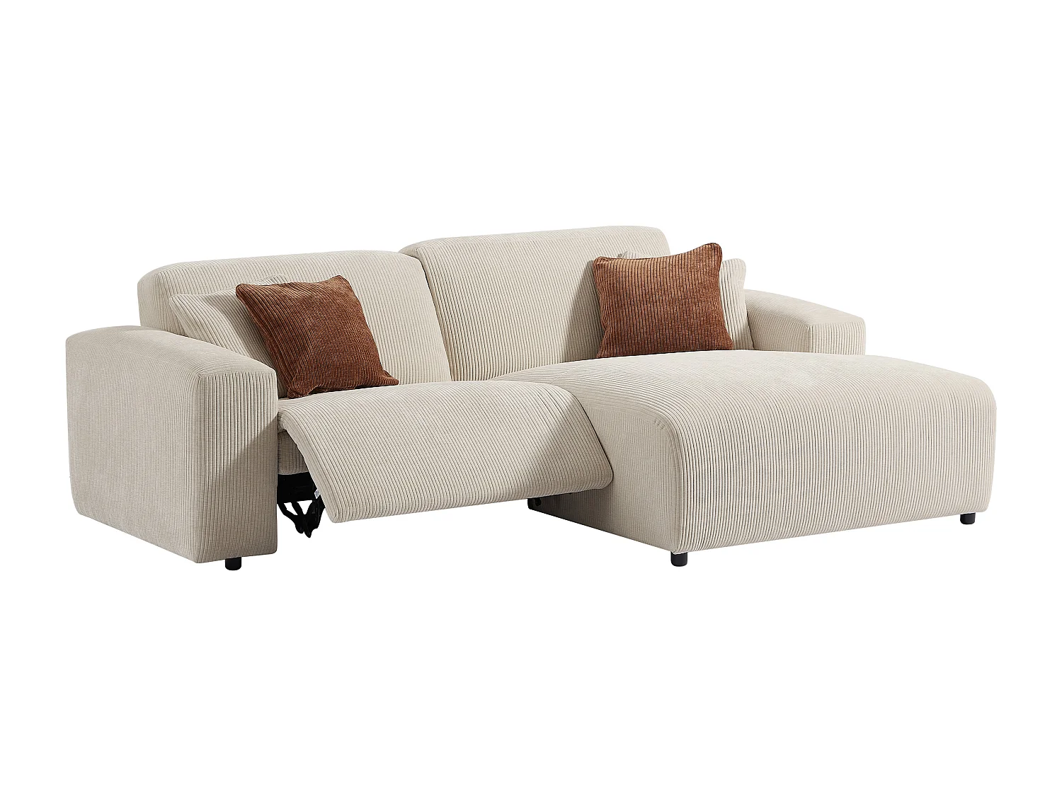 Höger elektrisk recliner-hörnsoffa i beige Manchester-sammet TIRONO från Maison Céphy