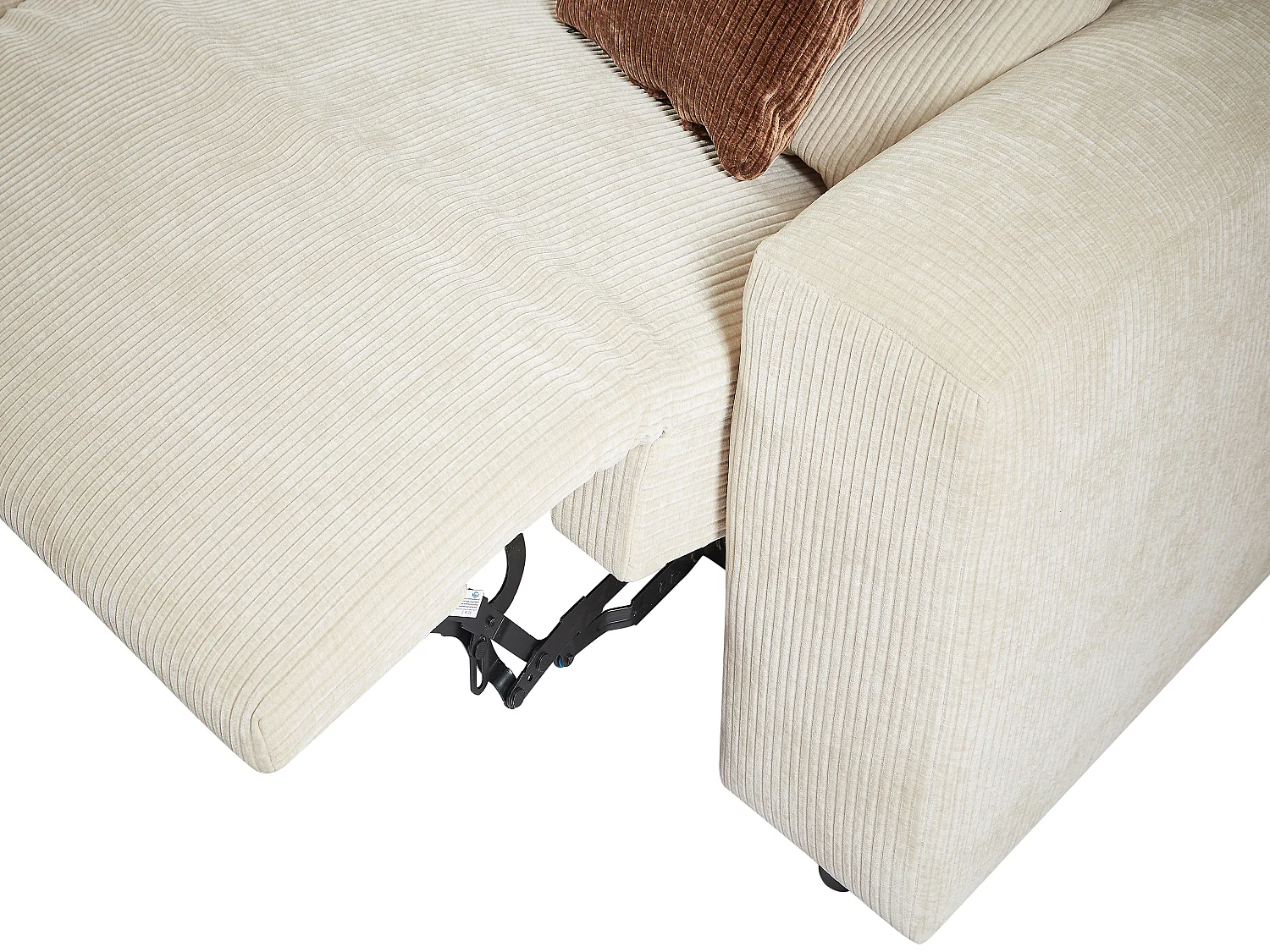 Vänstervänd hörnsoffa med elektrisk relaxfunktion i beige manchestersammet TIRONO från Maison Céphy