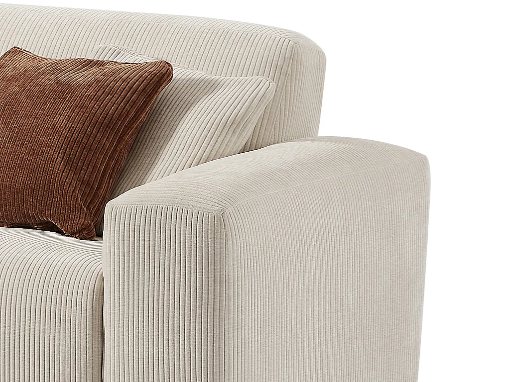 Vänstervänd hörnsoffa med elektrisk relaxfunktion i beige manchestersammet TIRONO från Maison Céphy