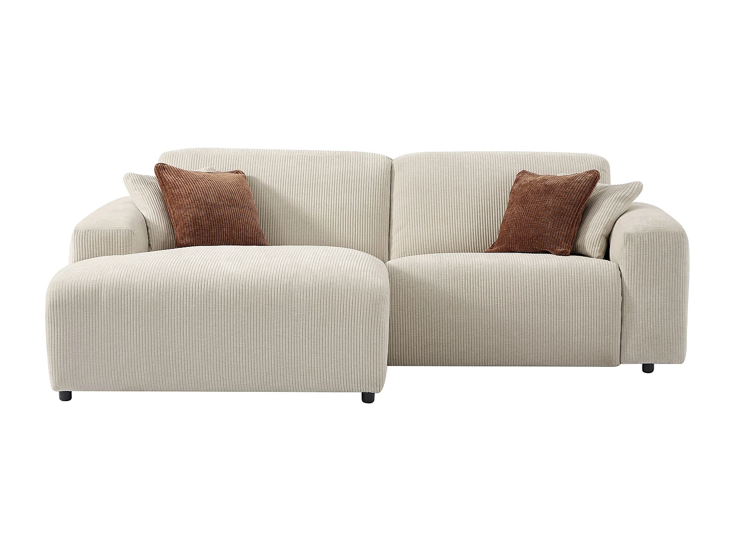 Vänstervänd hörnsoffa med elektrisk relaxfunktion i beige manchestersammet TIRONO från Maison Céphy