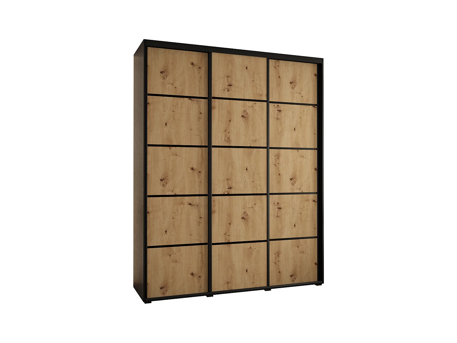 ARMOIRE DAVOS 4 À PORTES COULISSANTES 235,2/190/60 3 portes (Noir/Artisan/Noir)