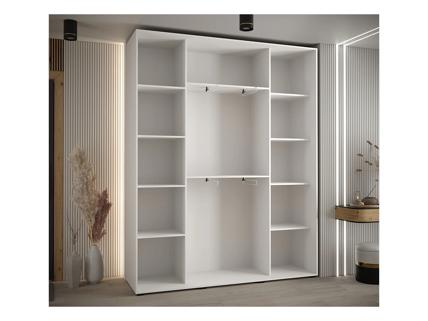 ARMOIRE DAVOS 4 À PORTES COULISSANTES 235,2/200/45 3 portes (Blanc/Artisan/Noir)