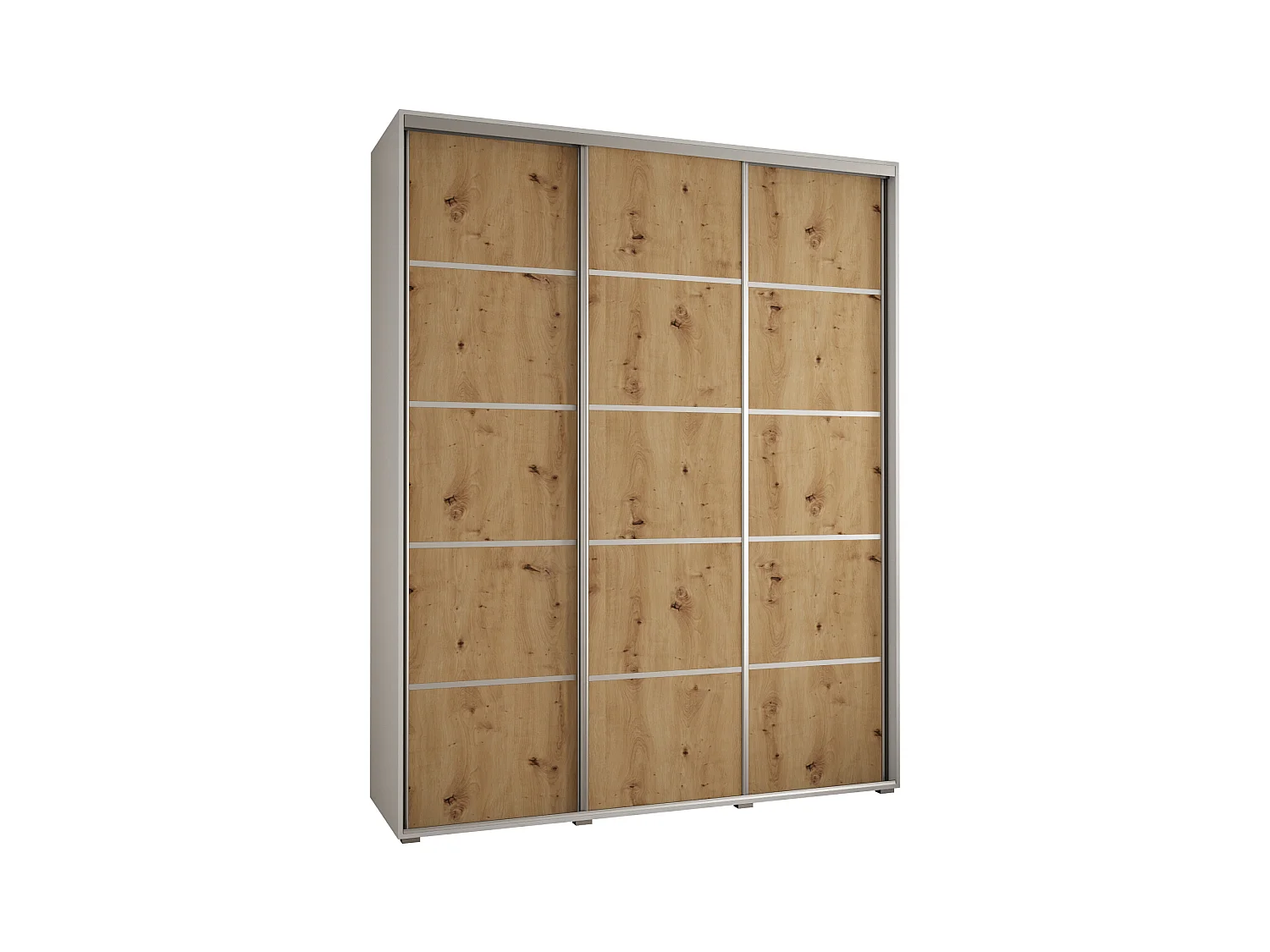 ARMOIRE DAVOS 4 À PORTES COULISSANTES 235,2/200/60 3 portes (Blanc/Artisan/Argent)