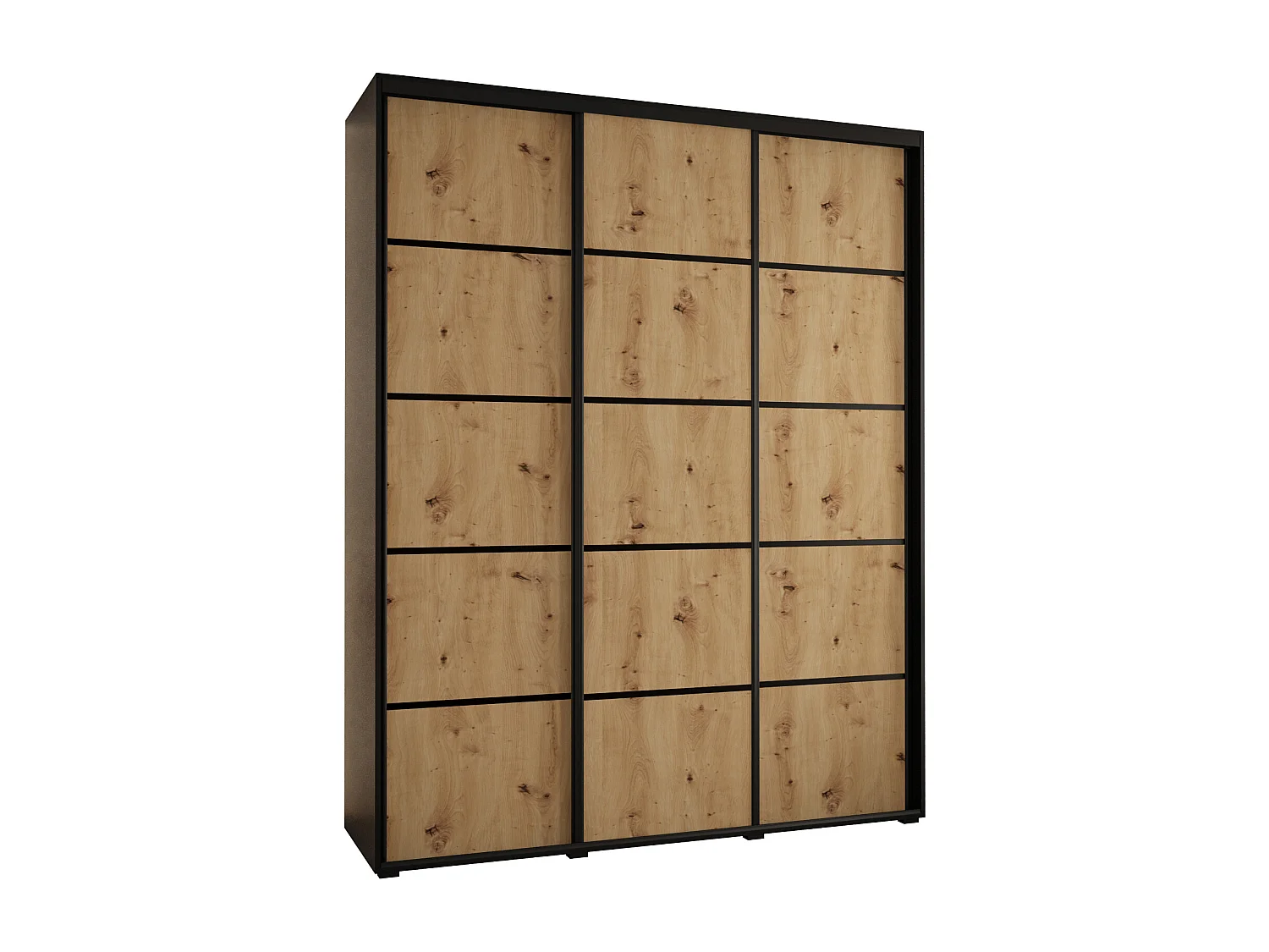 ARMOIRE DAVOS 4 À PORTES COULISSANTES 235,2/200/60 3 portes (Noir/Artisan/Noir)