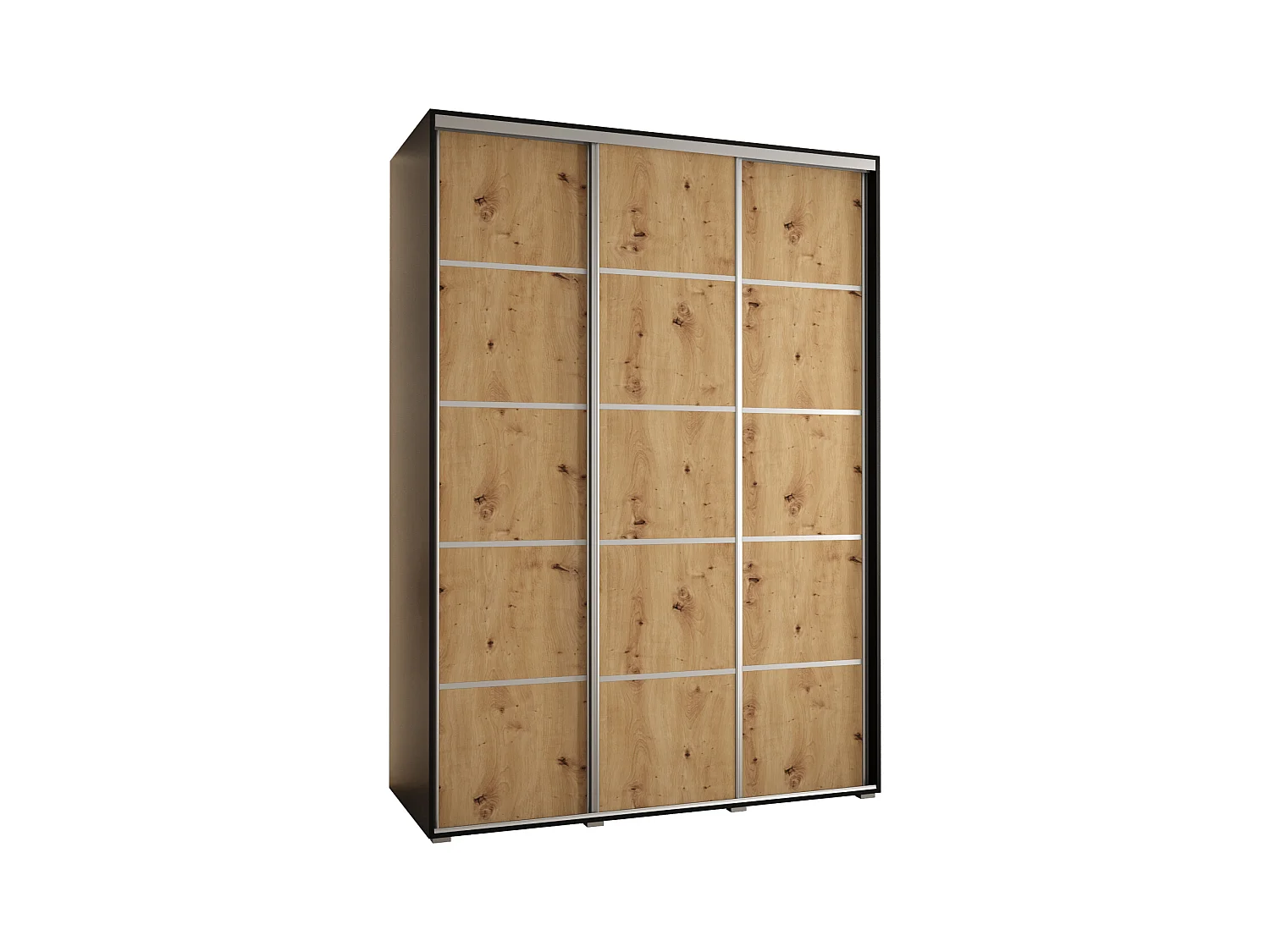 ARMOIRE DAVOS 4 À PORTES COULISSANTES 235,2/180/60 3 portes (Noir/Artisan/Argent)