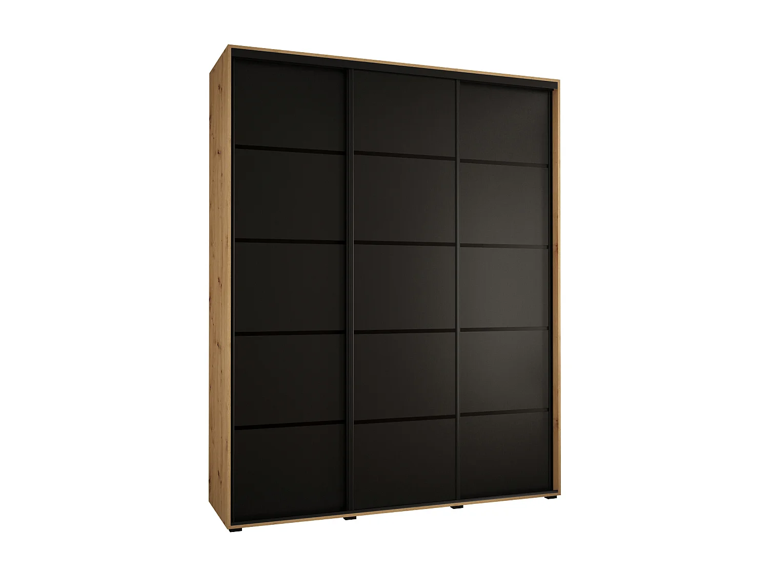 ARMOIRE DAVOS 4 À PORTES COULISSANTES 235,2/200/60 3 portes (Artisan/Noir/Noir)